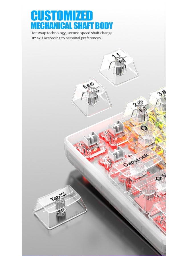 XUNFOX XUNFOX K30Pro wireless Bluetooth three-mode transparent mechanical keyboard white axis hot-swappable RGB keyboard - White  - Image 3