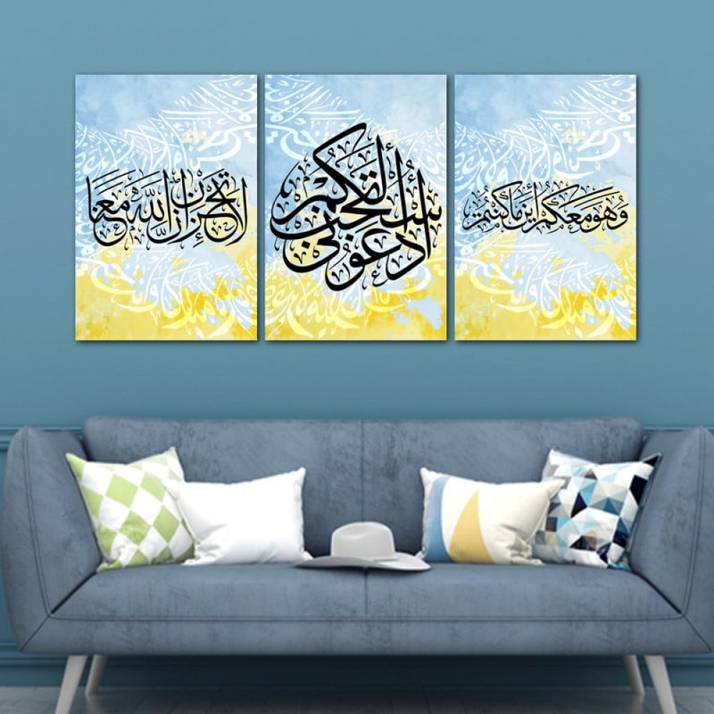 Marktna Three canvas panels with an Islamic design and a hollow frame, measuring (150×70), three pieces - Image 1