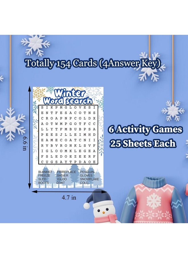 MLOLM MLOLM 129 Pcs Winter Games Sets Winter Party Games Card for Family,Frozen Word Search Word Scramble Trivia Emoji Game Code Break for Christmas Winter  - Image 2