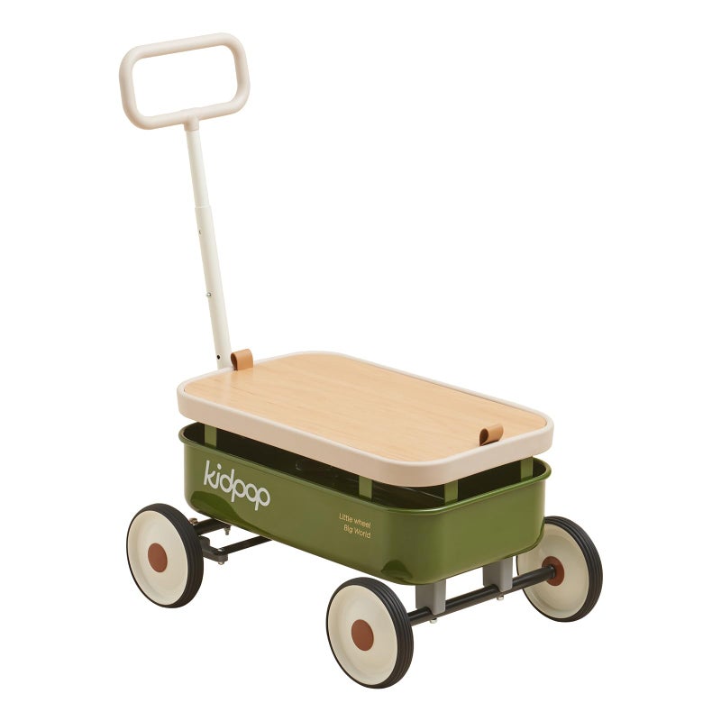 kidpop PULAWild 3in1 Kids PullAlong Wagon Toddlers Push Walker for 258 Removable Wooden Cover and Adjustable Handlebar Birthday Gifts Max Weight 33 lbs Green - Image 2