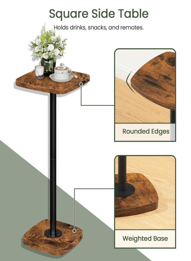 CHOEZON Small Side Table, Drink Table for Small Spaces, Square Martini Table with Pedestal, for Living Room, Bedroom, Rustic Brown and Black TBZ24BF - Image 5