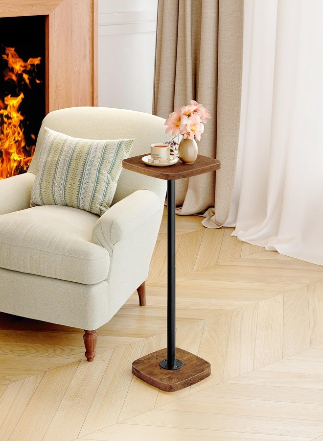CHOEZON Small Side Table, Drink Table for Small Spaces, Square Martini Table with Pedestal, for Living Room, Bedroom, Rustic Brown and Black TBZ24BF - Image 2