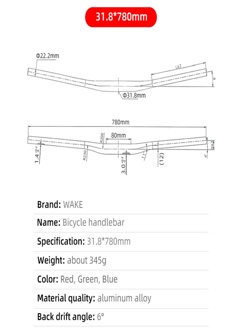 WAKE Mountain Bike Handlebars 31.8MM Diameter High-Rise Handlebar with Matte Surface 720MM 780MM Length Aluminum Alloy Handlebar for Bicycle - Image 5