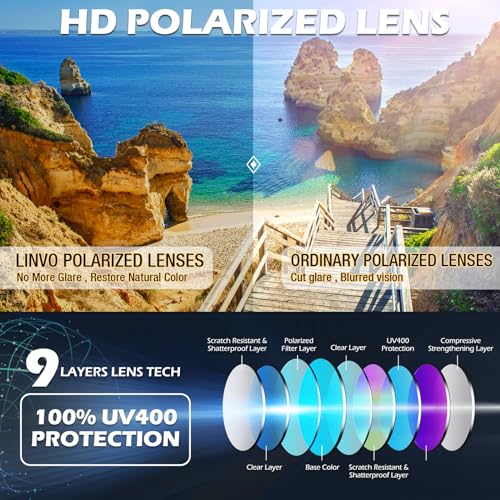 LINVO Polarized Sunglasses for Men Driving Sun glasses Shades 80's Retro Style Design Square - Image 3