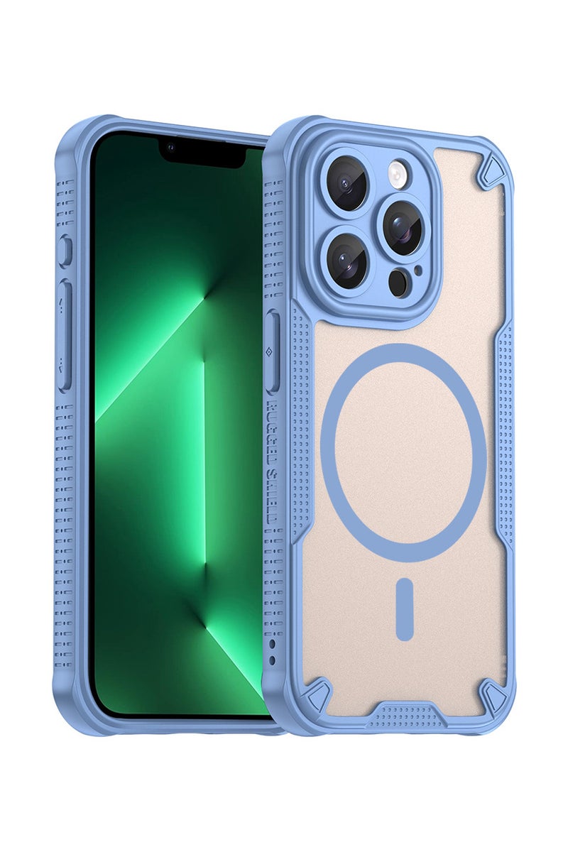 غطاء حمايه لهاتف ايفون 15 برو ماكس جراب ارمور مغناطيسي ياتي بحواف مرتفعة حول الشاشة وعدسة الكاميرا تساعد على منع الخدوش - ازرق - Image 1