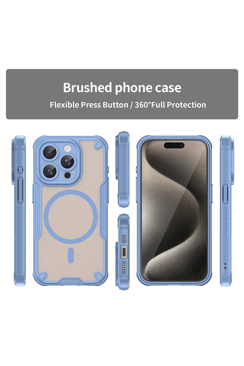 غطاء حمايه لهاتف ايفون 15 برو ماكس جراب ارمور مغناطيسي ياتي بحواف مرتفعة حول الشاشة وعدسة الكاميرا تساعد على منع الخدوش - ازرق - Image 2