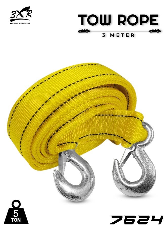 3XR Tow Rope 3 Meter 5 Ton Heavy Duty Recovery Strap with Forged Safety Hooks, High Strength Towing Rope for Cars, SUVs, Pickup Trucks, Vans & Emergency Vehicle Recovery, Model 7624 - Image 1