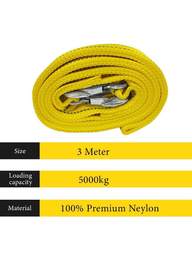 3XR Tow Rope 3 Meter 5 Ton Heavy Duty Recovery Strap with Forged Safety Hooks, High Strength Towing Rope for Cars, SUVs, Pickup Trucks, Vans & Emergency Vehicle Recovery, Model 7624 - Image 2