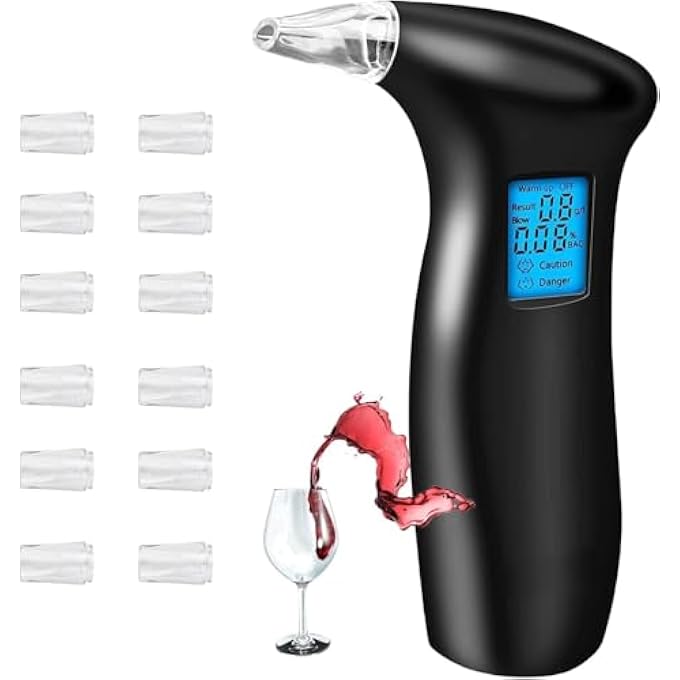 rayihni Alcohol Tester, Alcohol Meter, Police Accurate with 12 Mouthpieces, Alcohol Tester, Per Mille Meter, Professional Alcohol Tester with LCD Screen and Semiconductor Sensor Technology - Image 2