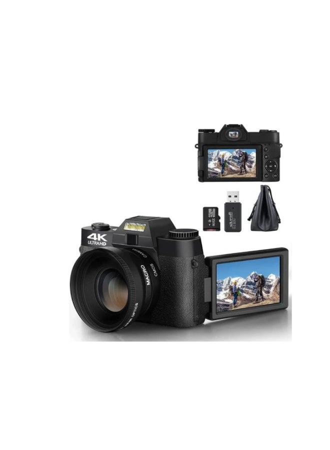 Generic E-commerce Products 4K Digital Camera Ultra High Definition 48MP 3.0 Flip Screen With Wide Angle 4K Micro Single LED-Body Color:Standard Black English Version 4K Lens 32GB Card Reader  - Image 1