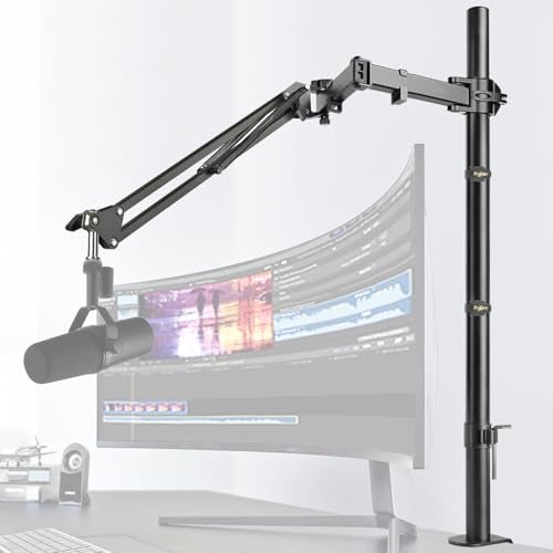 Frgyee Mic Boom Arm, Adjustable Height Overhead Microphone Stand with Heightened Extension Riser for Shure SM7B Blue Yeti HyperX QuadCast S and other Mic - Image 1