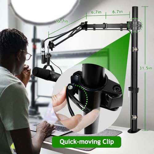Frgyee Mic Boom Arm, Adjustable Height Overhead Microphone Stand with Heightened Extension Riser for Shure SM7B Blue Yeti HyperX QuadCast S and other Mic - Image 4