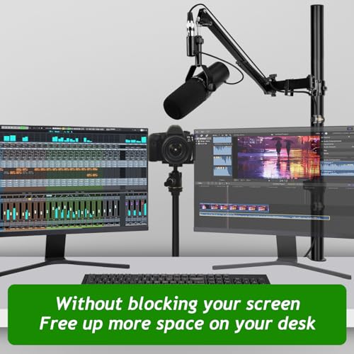 Frgyee Mic Boom Arm, Adjustable Height Overhead Microphone Stand with Heightened Extension Riser for Shure SM7B Blue Yeti HyperX QuadCast S and other Mic - Image 2