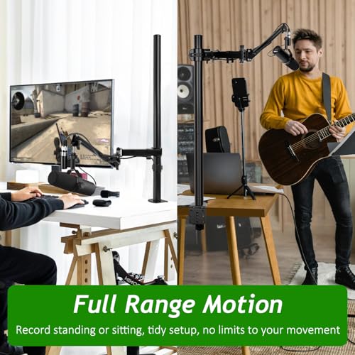 Frgyee Mic Boom Arm, Adjustable Height Overhead Microphone Stand with Heightened Extension Riser for Shure SM7B Blue Yeti HyperX QuadCast S and other Mic - Image 3