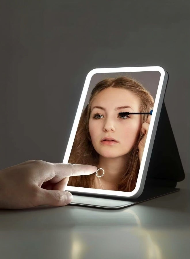 TRAVEL MAKEUP VANITY MIRROR PORTABLE TOUCH SCREEN USB RECHARGEABLE COSMETIC MIRROR WITH LIGHTS