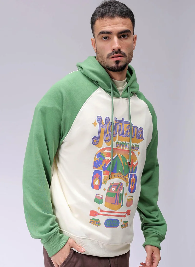 Men Regular Fit Placement Print Overhead Hooded Sweatshirt