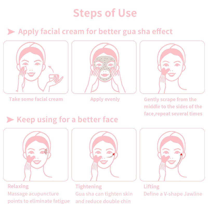Contrybox Gua Sha Facial Tools, Rose Quartz Guasha Tool for Face & Eye, Puffiness Reducing & Jawline Sculpting Face Stone Gua Sha Tools for Skin Care Woman GuaSha Stone Tool, Pink - Image 4