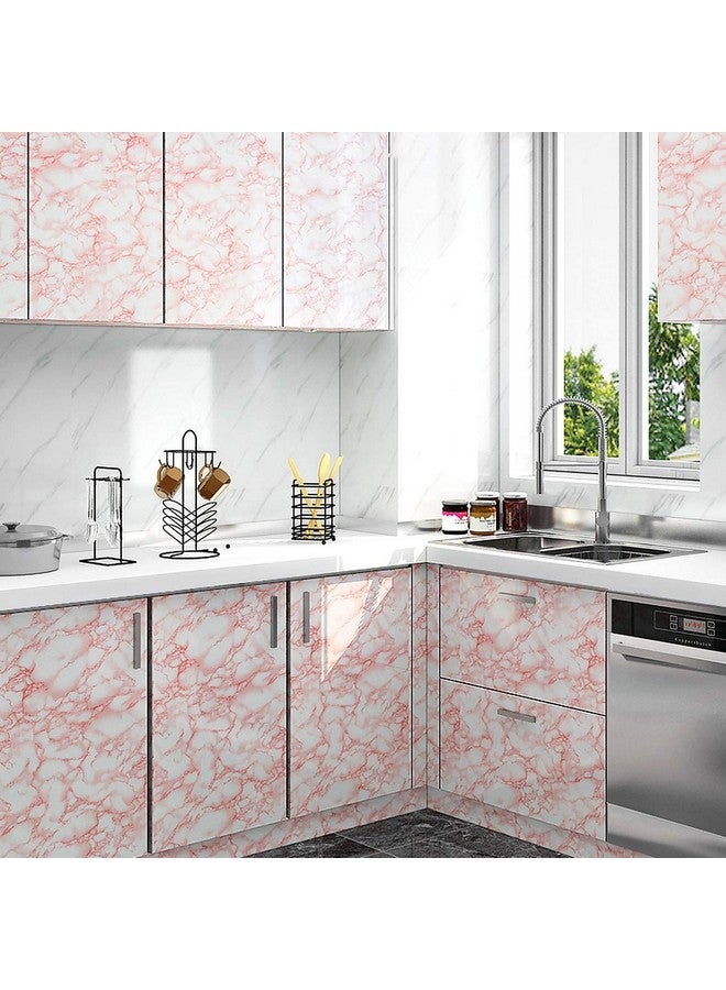 Wolpin Wall Stickers Marble Wallpaper Furniture (45 x 300 cm) Kitchen Cabinets, Almirah, Plastic & Wooden Tabletop, Wardrobe, Makeover PVC DIY Self Adhesive, Jade, Pink & White Decorative Wallpaper - Image 2