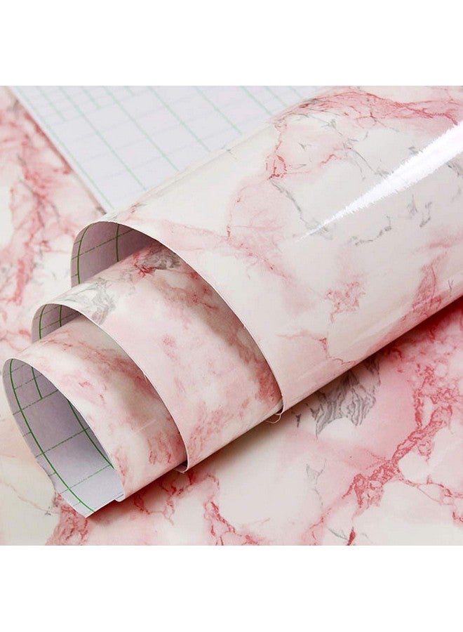 Wolpin Wall Stickers Marble Wallpaper Furniture (45 x 300 cm) Kitchen Cabinets, Almirah, Plastic & Wooden Tabletop, Wardrobe, Makeover PVC DIY Self Adhesive, Jade, Pink & White Decorative Wallpaper - Image 1