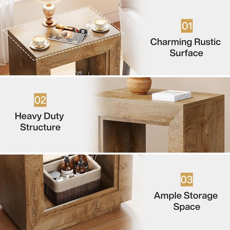 Tribesigns Rustic Wood End Table, 2 Tiered Square Side Table with Storage Shelf, Industrial Sofa Side Table for Living Room, Entrance (1, Wood) - Image 4