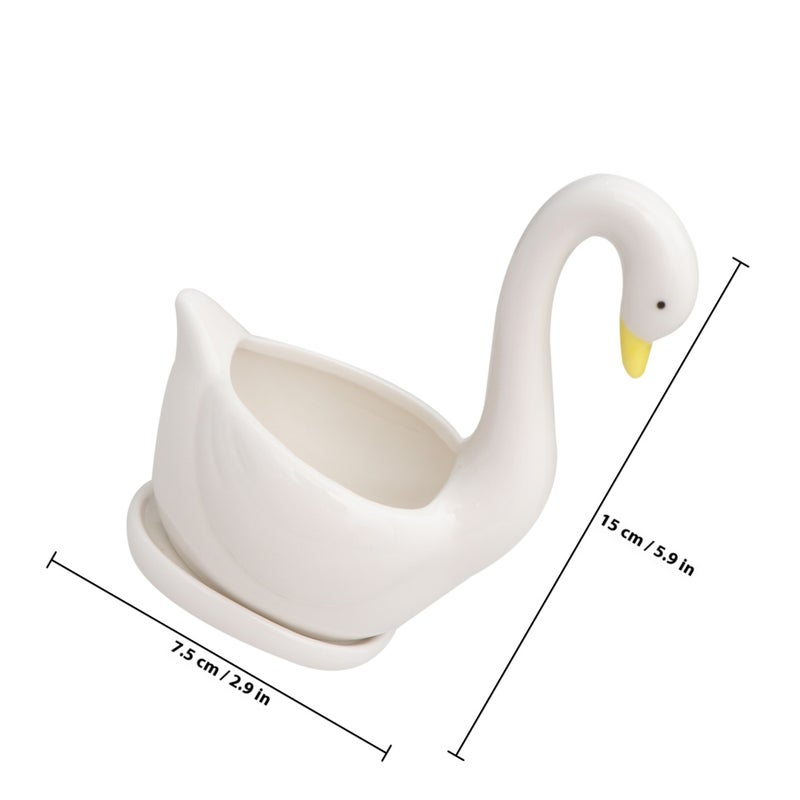 Ceramic Flower Pot Flower Meaty Flower Pot Ornament for Home Use with Base Without Plant (Swan) - Image 2