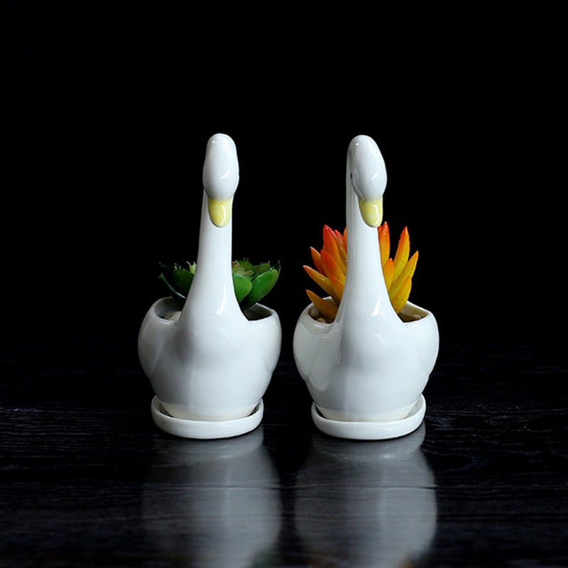 Ceramic Flower Pot Flower Meaty Flower Pot Ornament for Home Use with Base Without Plant (Swan) - Image 5