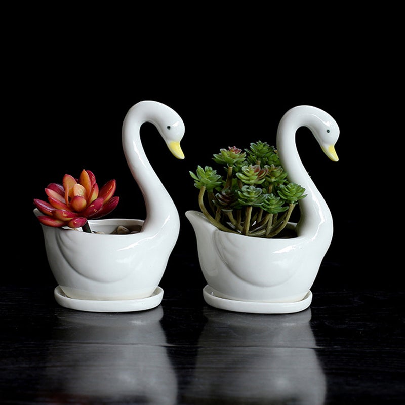 Ceramic Flower Pot Flower Meaty Flower Pot Ornament for Home Use with Base Without Plant (Swan) - Image 3