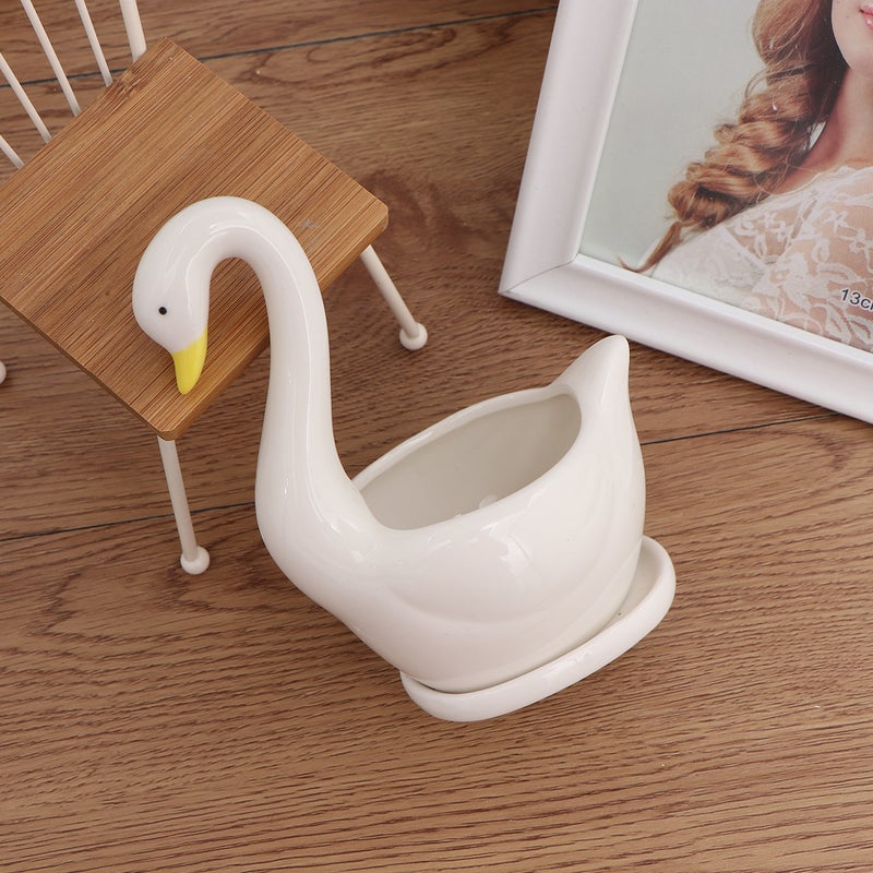 Ceramic Flower Pot Flower Meaty Flower Pot Ornament for Home Use with Base Without Plant (Swan) - Image 4