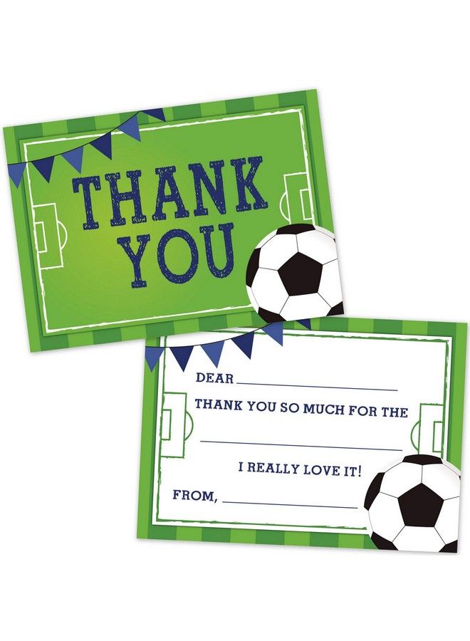 Old Blue Door Invites Soccer Fill In The Blank Thank You Cards For Kids (20 Count With Envelopes) Soccer Party Supplies For Boys And Girls Thank You Notes - Image 1