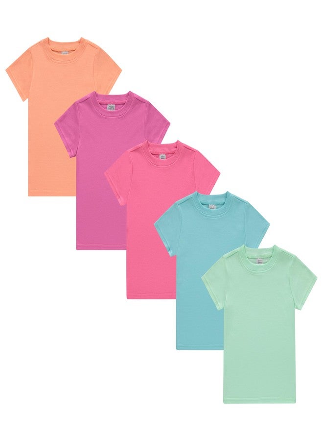 Cudlie Girls’ Short Sleeve T-Shirts, 5-Pack Solid Color Soft Cotton Tees for Infants, Toddlers and Little Girls - Image 1