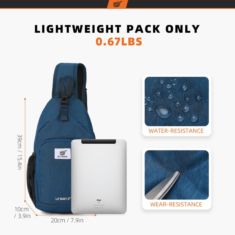 SKYSPER Sling Bag RFID Crossbody Sling Backpack Cross Body Shoulder Bag Travel Hiking Daypack for Women Men(Blue) - Image 5