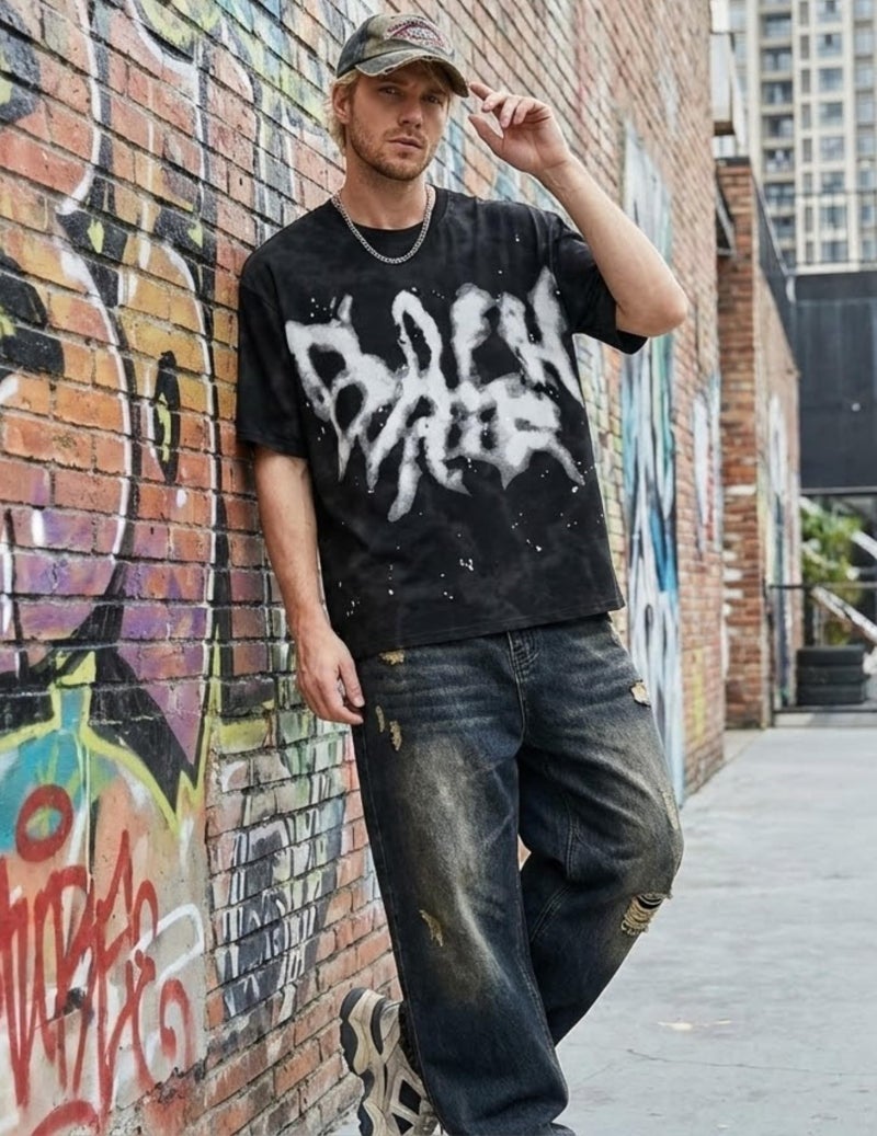Vamtac Mens Oversized Graphic Tees Y2k Vintage Washed Graffiti Tie Dye Short Sleeve Shirts Streetwear Tops Unisex Black M - Image 5