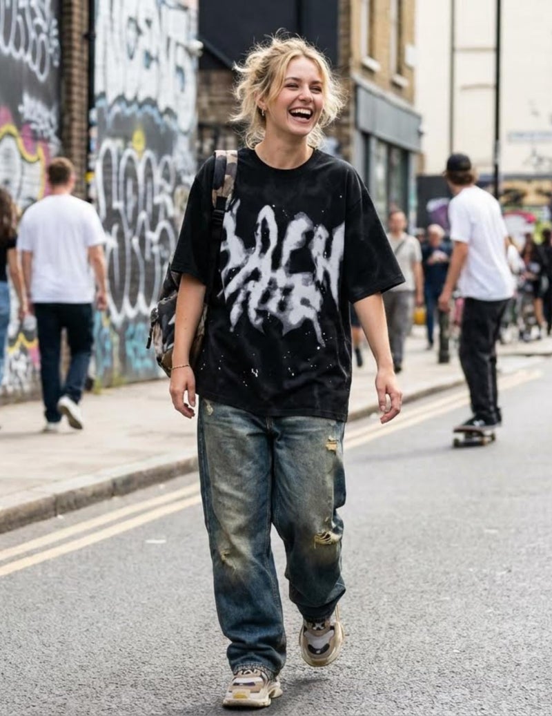Vamtac Mens Oversized Graphic Tees Y2k Vintage Washed Graffiti Tie Dye Short Sleeve Shirts Streetwear Tops Unisex Black M - Image 3
