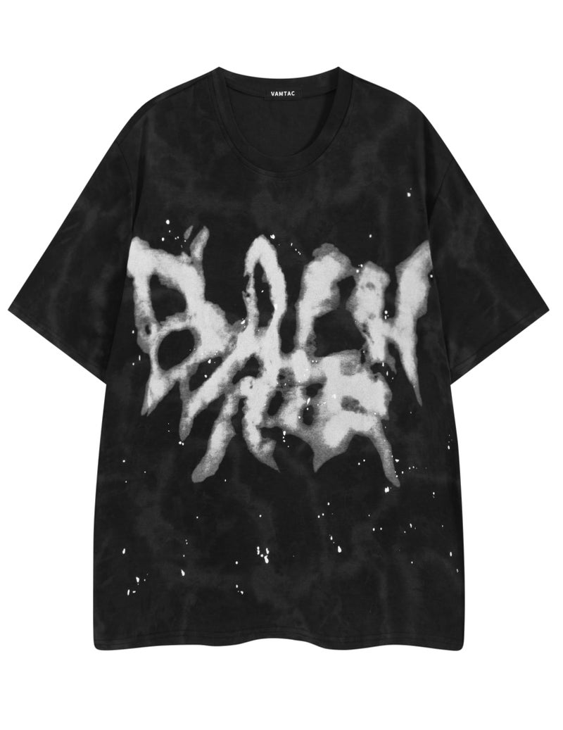 Vamtac Mens Oversized Graphic Tees Y2k Vintage Washed Graffiti Tie Dye Short Sleeve Shirts Streetwear Tops Unisex Black M - Image 1