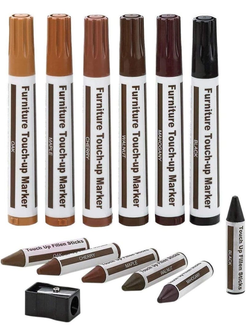 MJZ Furniture Repair Kit Wood Markers - Set of 13 - Markers and Wax Sticks with Sharpener Kit, for Stains, Scratches, Wood Floors, Tables, Desks, Carpenters, Bedposts, Touch Ups, and Cover Ups - Image 1