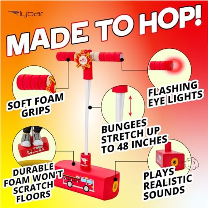Flybar My First Foam Pogo Jumper for Kids Fun and Safe Pogo Stick for Toddlers, Durable Foam and Bungee Jumper for Ages 3 and up, Supports up to 250lbs (Red Fire) - Image 2
