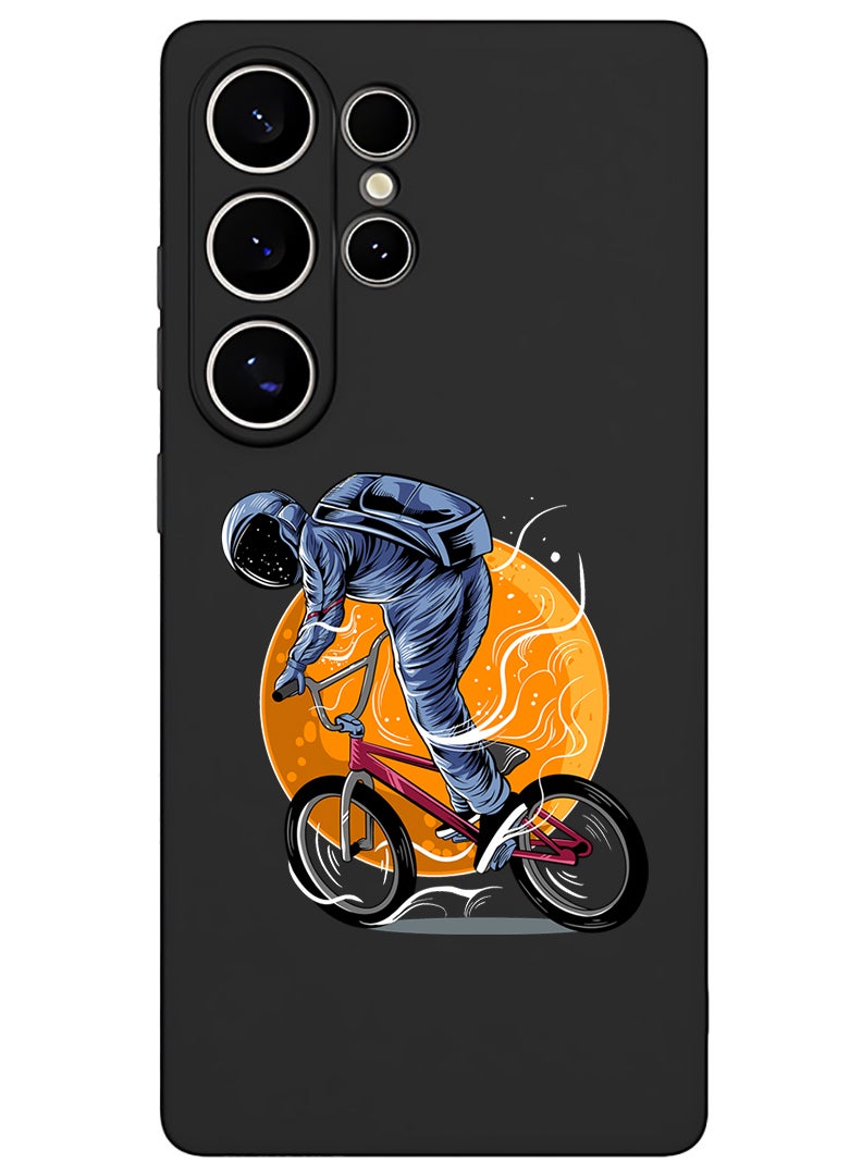 Theodor Protective Slim Fit Case Liquid Silicone Cover with Full Body Protection Anti-Scratch Shockproof Case For Samsung Galaxy S25 Ultra (Black) - Astronaut riding Bike - Image 1