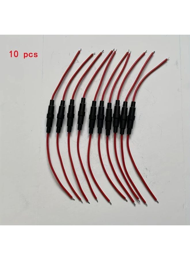 10 قطع مشابك فيوز 5x20 مم مع أسلاك أحمر وأسود حامل فيوز بنابض بلاستيك متين - Image 2