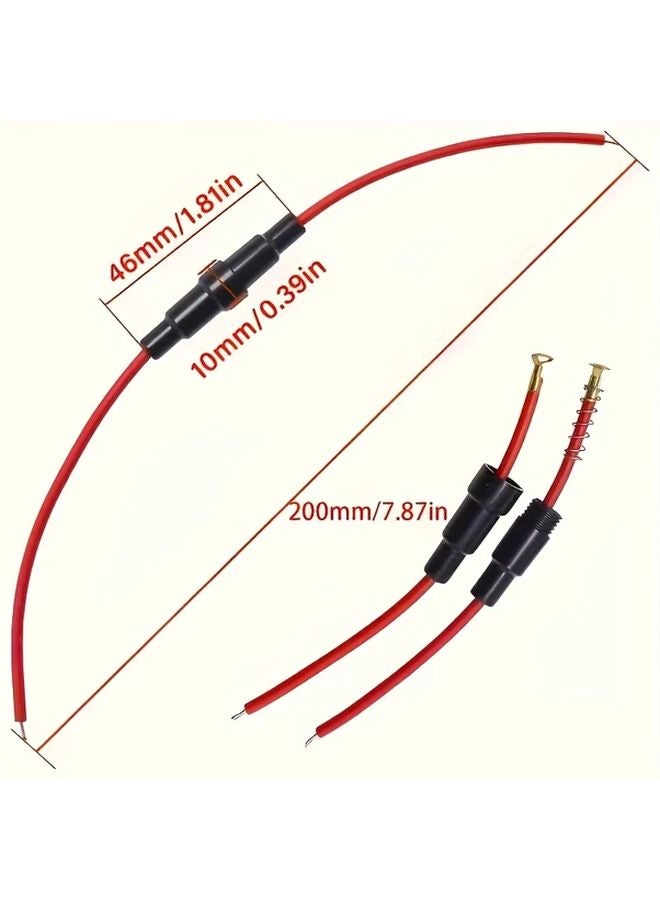 10 قطع مشابك فيوز 5x20 مم مع أسلاك أحمر وأسود حامل فيوز بنابض بلاستيك متين - Image 4