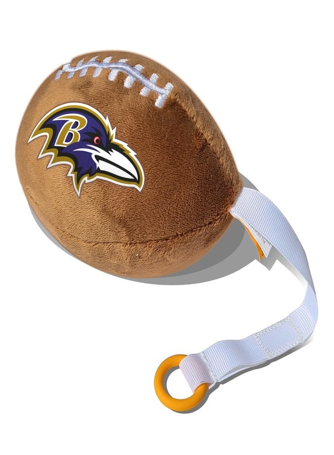Smilo Baltimore Ravens Plush Football Pacifier Holder by Smilo - Officially Licensed NFL Soother Holder - Soft Plush Toy and Dummy Holder - Fits Any Pacifier - Stroller Accessory & Newborn Essential - Image 1