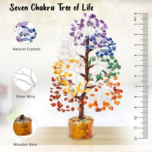 Crocon Seven Chakra Gemstone Tree Figurine Money Bonsai Good Luck Reiki Healing Crystals Showpiece Decoration Wealth Prosperity Table Room Decor Gift Size 10-12" - Image 5