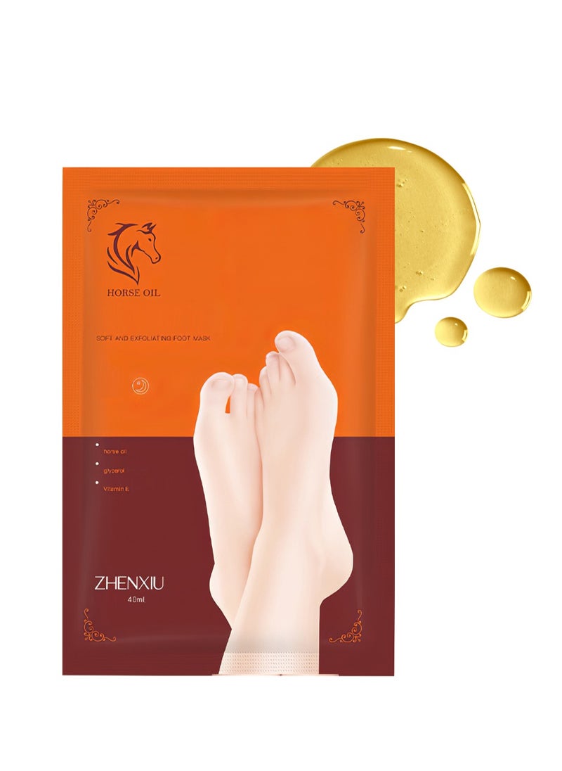 ZHENXIU Soft and Exfoliating Foot Mask with Horse Oil, Moisturizing Nourishing Deep Repairing Foot Peel Mask, Exfoliating Gloves for Extra Dry Skin, Daily Foot Care for Soft and Smooth Touch Feet 1 Pair  - Image 1