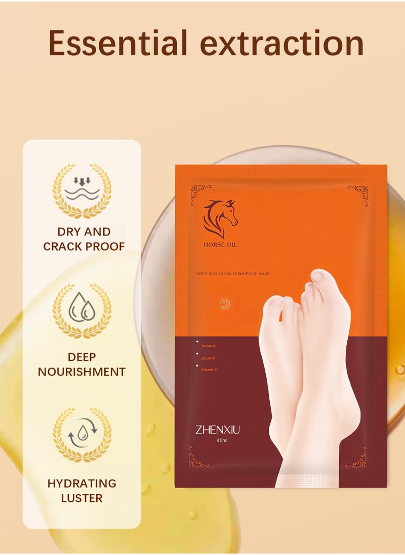 ZHENXIU Soft and Exfoliating Foot Mask with Horse Oil, Moisturizing Nourishing Deep Repairing Foot Peel Mask, Exfoliating Gloves for Extra Dry Skin, Daily Foot Care for Soft and Smooth Touch Feet 1 Pair  - Image 2