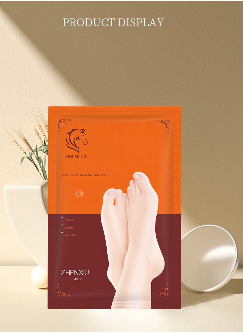 ZHENXIU Soft and Exfoliating Foot Mask with Horse Oil, Moisturizing Nourishing Deep Repairing Foot Peel Mask, Exfoliating Gloves for Extra Dry Skin, Daily Foot Care for Soft and Smooth Touch Feet 1 Pair  - Image 5