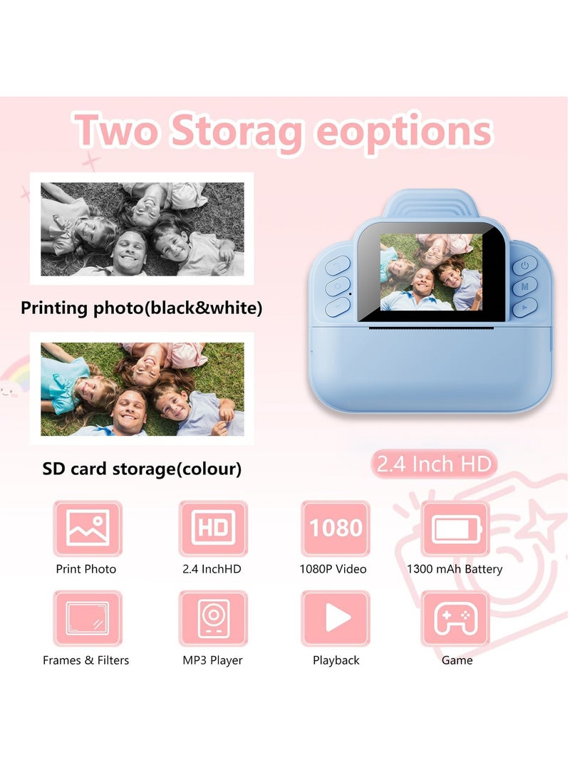 Kids Camera, 1080P Instant Printing Dual Camera, Photo Video, 2.4 Inch IPS LCD Screen, Built-in 1800mAh Battery, 32G TF Card, Birthday Festival Gift for Kids  - Image 2