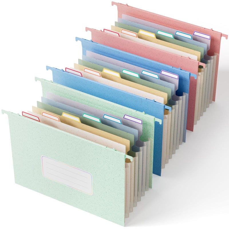 EcoStash Wheat Straw Expanding Hanging File Folders, File Organizer, 1.2" Accordion Pockets, Large Capacity, Letter Size for Filing Cabinet, Healthy Living- UN Blue& Mint Green&Strawberry Pink-3 Packs - Image 1