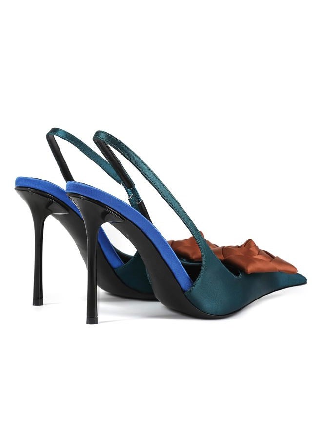 CAGLGLZ Flower High Heels for Women Closed Pointed Toe Stilettos Heel Pumps Slip On Elastic Ankle Strap Slingbacks Fashion Party Dressy Ladies Sandals Shoes, Green, 7.5 - Image 5