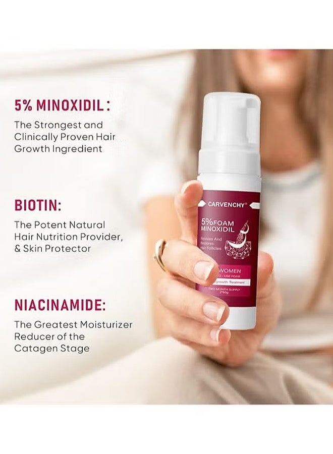 CARVENCHY 5% Minoxidil Foam For Hair Thinning And Hair Loss, Extra Strength Hair Regrowth Treatment, Revivies And Restores Hair Follicles, Hair Growth Treatment For Women's Thicker And Fuller Hair, Easy To Use Foam, 2 Pack of 60G - Image 2