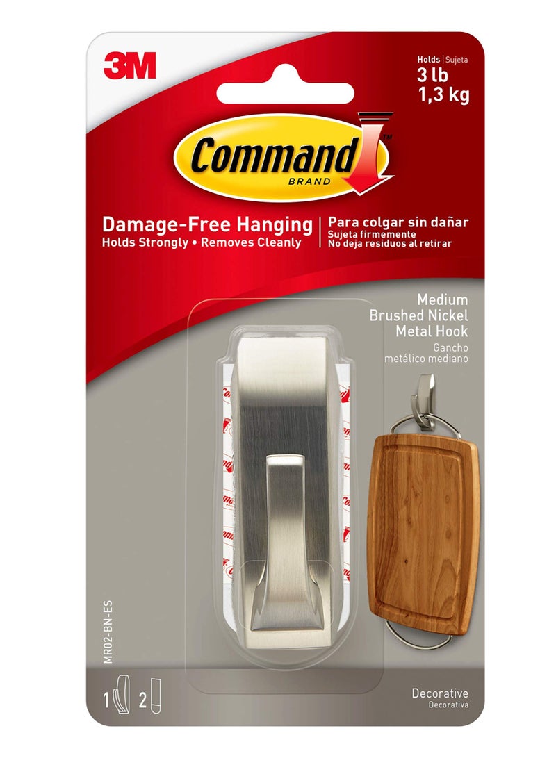 Command Metal Medium Hook Holds 1.3 Kg Each Hook Silver Color Organize Decoration No Tools Holds Strongly Damage Free Hanging 1 Hook And 2 Strips Pack - Image 1