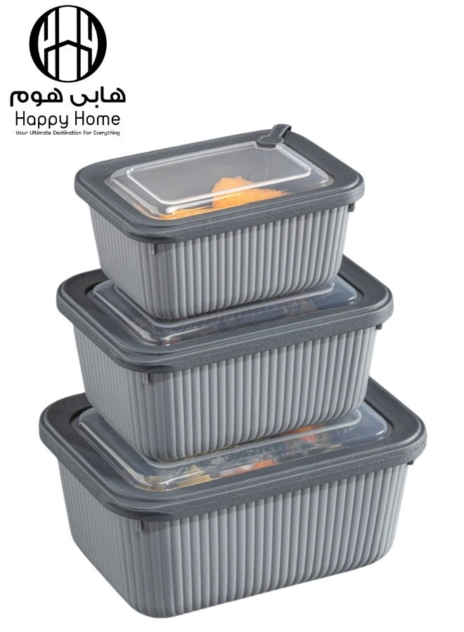 Happy Home 3-Piece Food Storage Container Set – Microwave & Freezer Safe Lids – 600ml, 1050ml, 1750ml – Ideal for Storing Meals, Salads, Vegetables, Fruits, Meat, Beans & Dry Foods – Durable, Food-Safe Plastic, Easy to Clean, Practical & Stylish Kitchen Organizer - Image 1